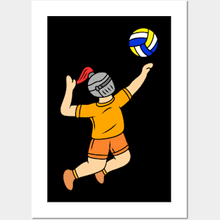 Cute cartoon knight playing volleyball Posters and Art